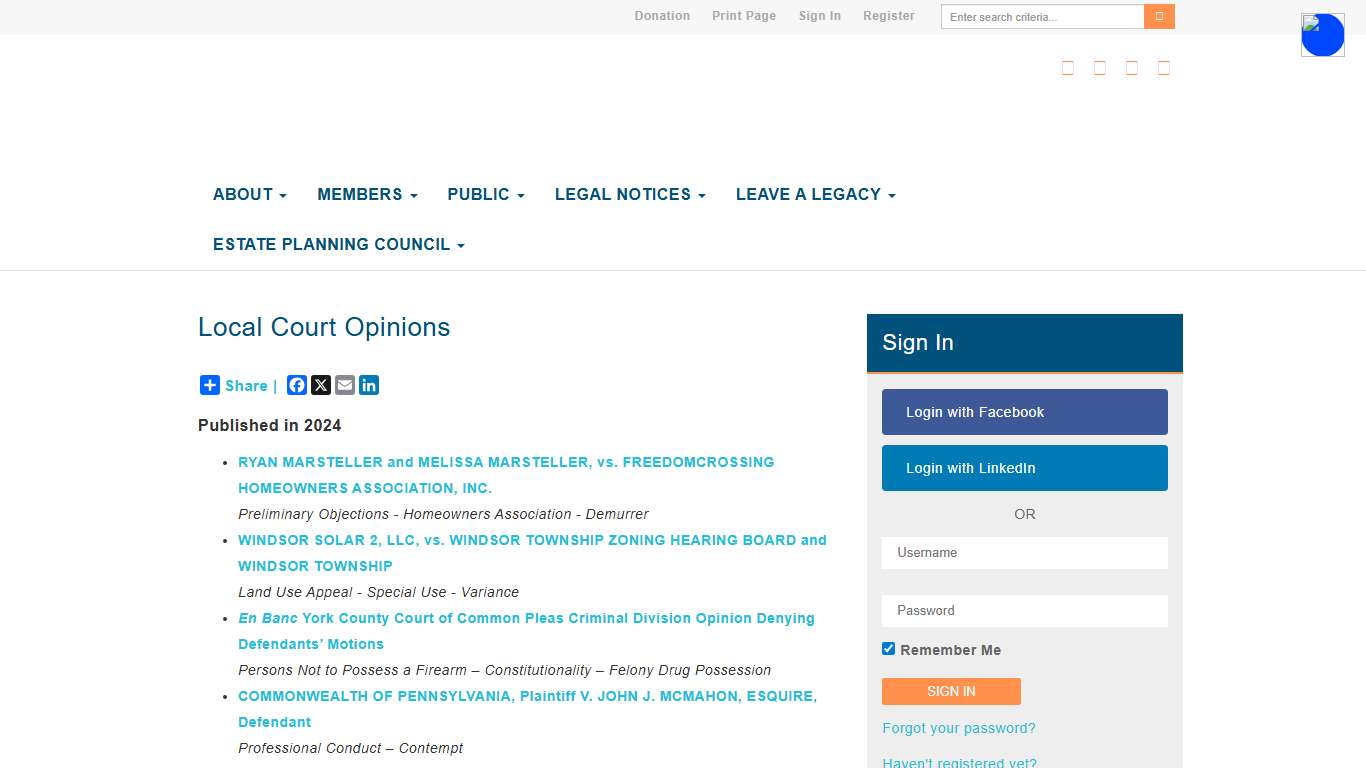 Local Court Opinions - York County Bar Association