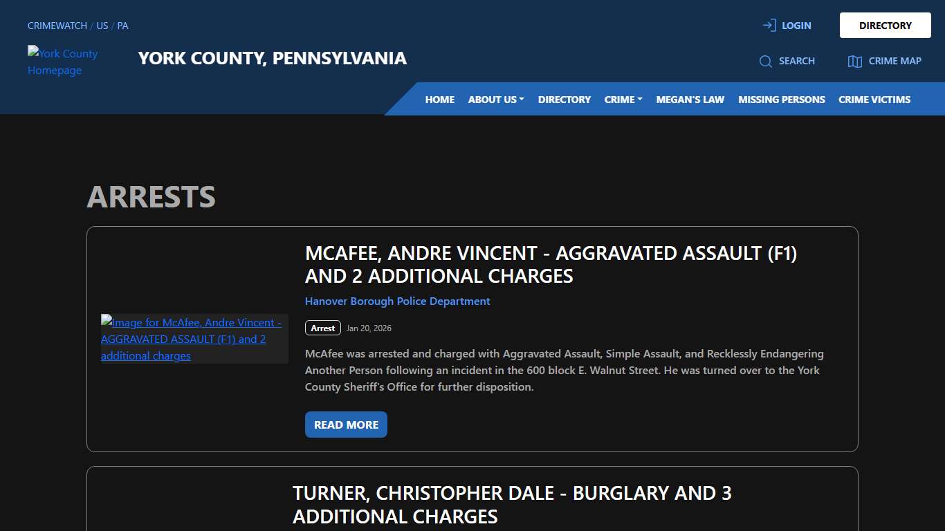 Arrests for York County, Pennsylvania CRIMEWATCH